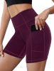 NSQTBA Workout Shorts for Women High Waist Yoga Shorts Exercise Clothes Burgundy L