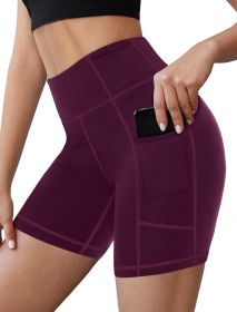 NSQTBA Workout Shorts for Women High Waist Yoga Shorts Exercise Clothes Burgundy L