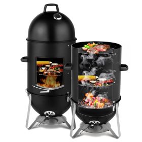 48x48x119cm Black 3-layer Oval Cylinder Smoker Iron Charcoal Grill (Color: BLACK)