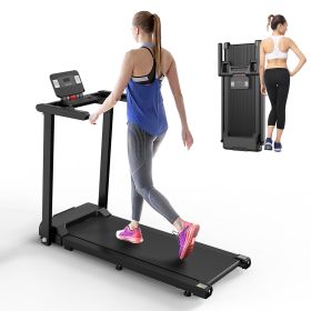Quiet Folding 2.5 HP Treadmill With LED Display, Cup Holder And Safety Key (Color: BLACK)