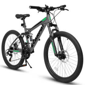 27.5 Inch Full Suspension Mountain Bike, Front And Rear Dual Shock Absorbers, Mechanical Disc Brakes, 21-Speed, Suitable For Men And Women, Ideal (Color: BLACK)