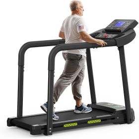 Elderly Rehabilitation Composite Shock-absorbing Treadmill With Extended Handrails And Enlarged Running Platform, Suitable For The Elderly, Load- (Color: BLACK)