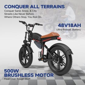 500W 20inch Fat Tire Electric Bike With 45kmh Top Speed & 45km Range (Color: BLACK)