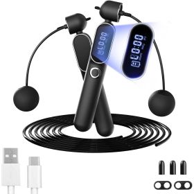 2 In 1 Adjustable Digital Intelligent Cordless Weighted Skipping Rope (Color: BLACK)