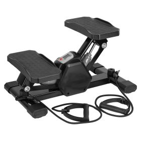 Mini Stepper Stair Stepper With Resistance Bands Quiet Workout Stepper With Digital Timer Max 330.7LBS Load For Home (Color: BLACK)