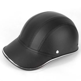 1Pc Safety Bicycle Helmet Adjustable Windproof Bike Helmet Sunshade Baseball Cap Anti-UV Cycling Motorcycle Hat Leather Helmet (Color: BLACK)