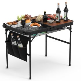 1Pc 35.43x23.62x26in Foldable Camping Table Collapsible Picnic Aluminum Alloy Grill Stand 66LBS Max Load Height Adjustable BBQ Table With Adjusta (Color: BLACK)