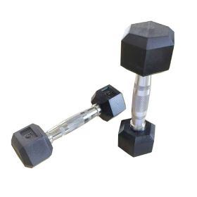 HDRS Rubber Coated Dumbbell with Contoured Chrome Handle (Weights Available: 5LB, Color: BLACK)