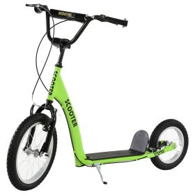 Youth Scooter With Adjustable Handlebar, Front And Rear Dual Brakes & Inflatable Wheels, For Kids 5 Green (Color: green)